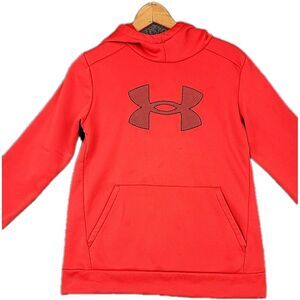 Under Armor Hoodie Red Youth L Pullover *One Sleeve Has Minor Wear Cuff See Pics